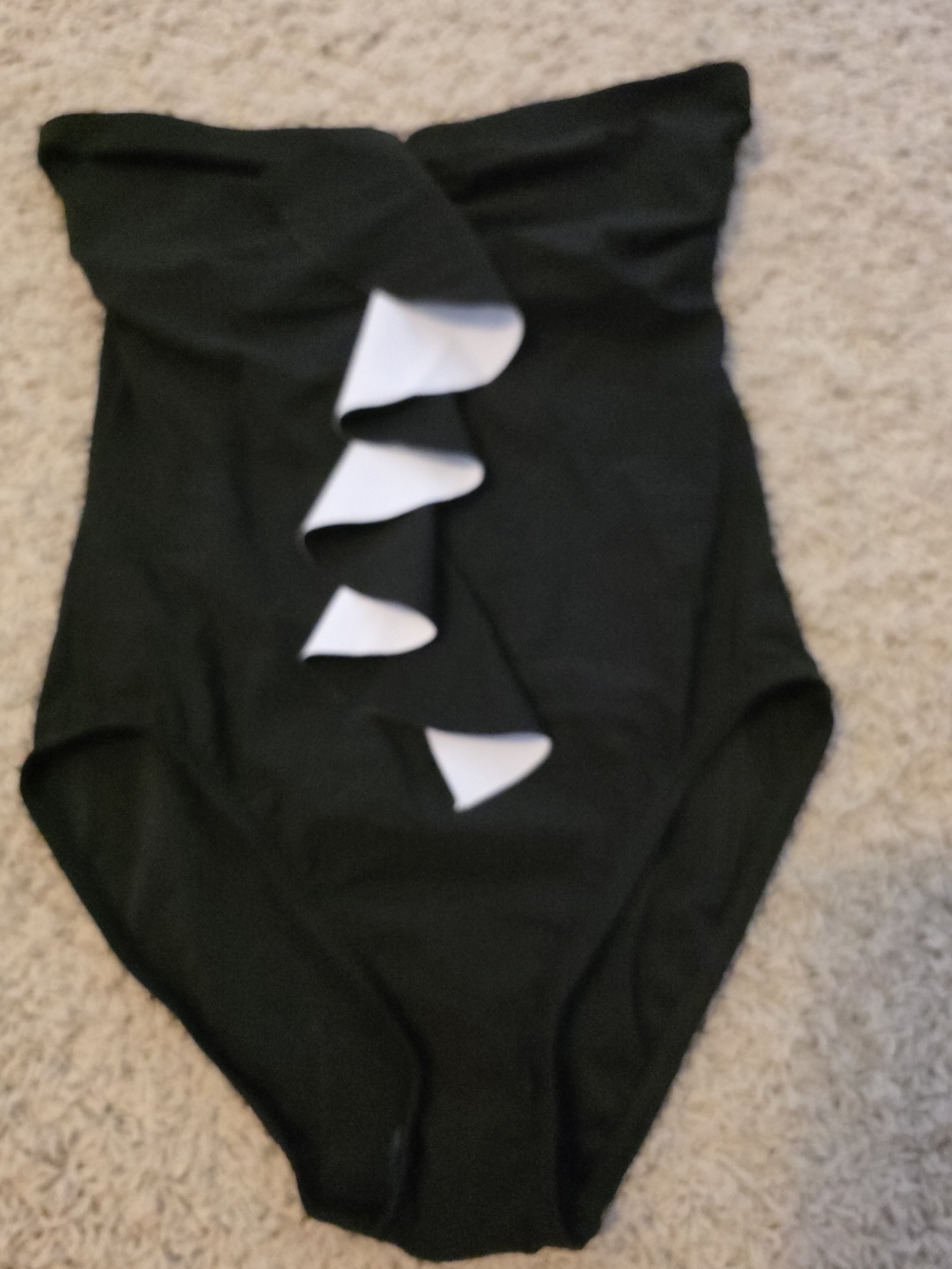 Karla Colletto  Black Strapless One-Piece Swimsuit with White Ruffle Accent